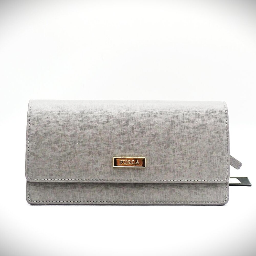 FURLA Grey Saffiano Leather Gold Plated Logo Bifold Wallet - Picture 2 of 8